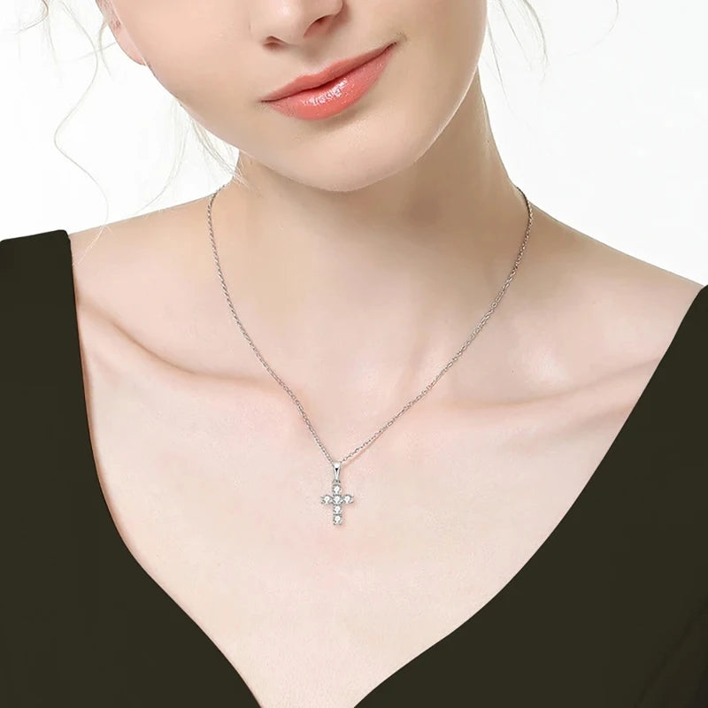 NKHOG 3mm Moissanite Cross Necklace S925 Sterling Silver 18k Gold Plated Pendant Women Men Wedding Party Gifts Fine Jewelry GRA