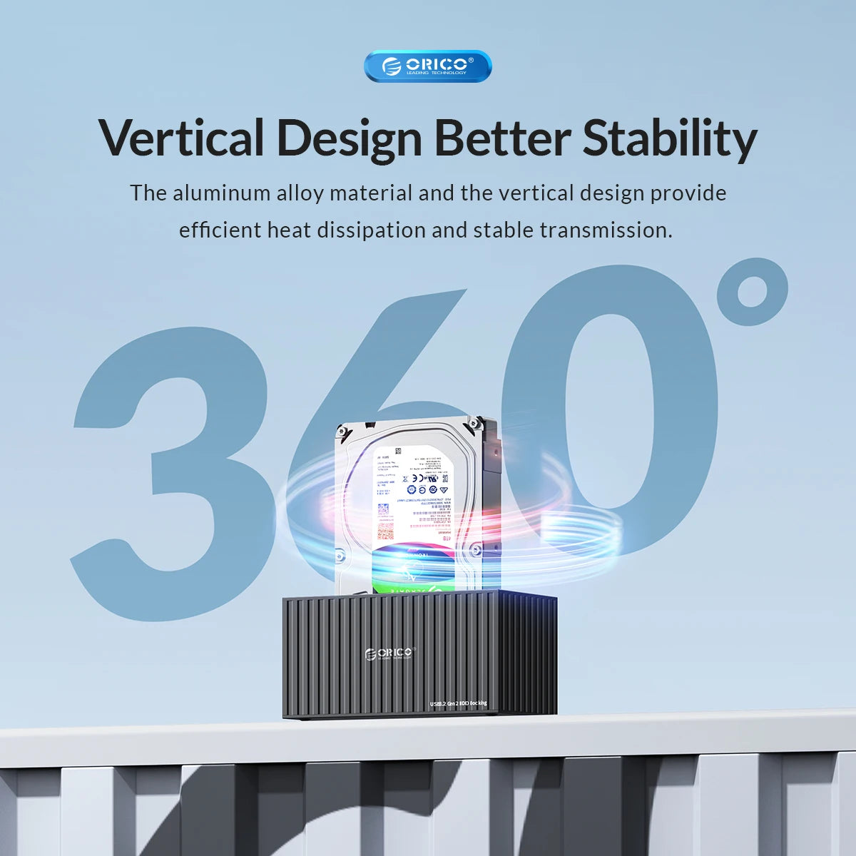 ORICO 3.5 Inch Dual-bay Type-C 5Gbps Hard Drive Docking Station for 2.5/3.5" HDD/SSD with 12V3A Power UASP Container Design