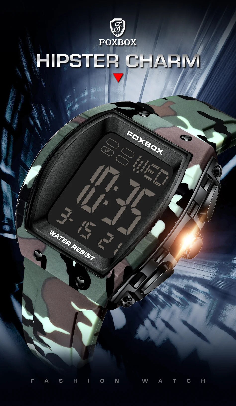 New Fashion FOXBOX Electronic Man Watch Outdoor Casual Sports Digital Clocks Waterproof Luminous Alarm Calendar Watches for Men