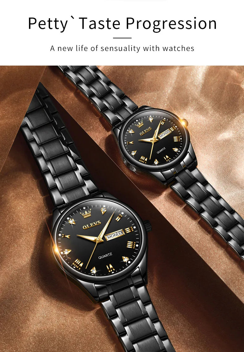OLEVS 5563 Couple Watch Original Luxury Quartz Wristwatch for Men and Women Elegant Fashion Dual Calendar Waterproof Hand Clock