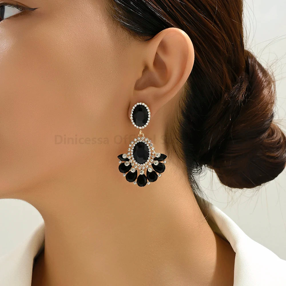 Teardrop Shiny Glass Glamorous Dangle Drop Earrings For Women Luxury Design Chandelier Popular Pendant Statement Jewelry Gift