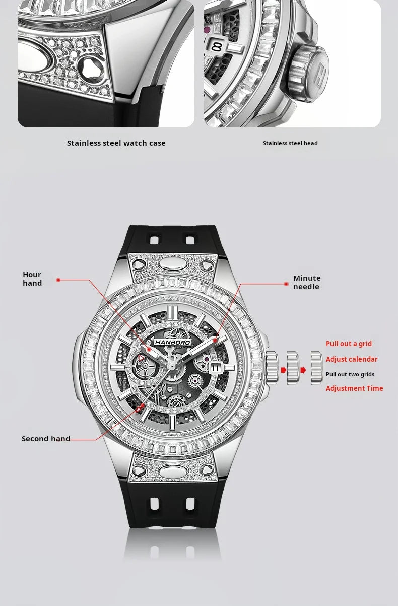 HANBORO super Bang Collection Fashion Light Luxury Quick Release Replaceable Strap Men's Automatic Mechanical Watch