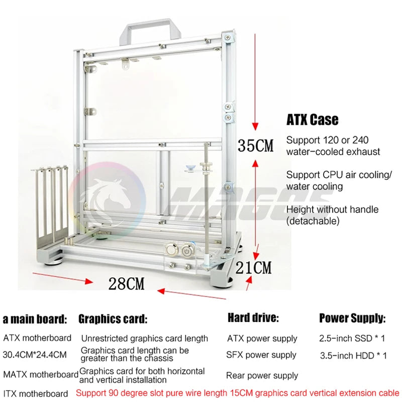 Open Computer Chassis DIY Creative Aluminum Frame Air Water Cooler 360 MOD ATX/ ITX / MATX Frame Desktop Case