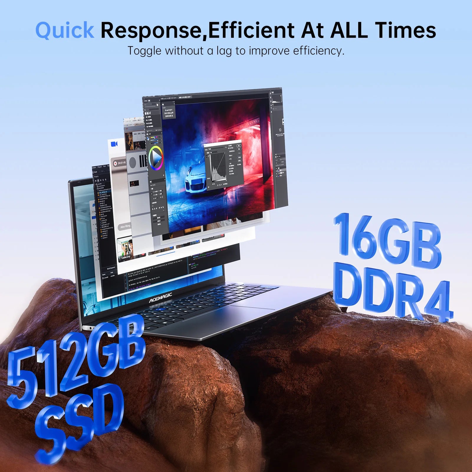 ACEMAGIC AX17 17.3 inch Laptop Intel N97 16GB RAM 512GB SSD Windows 11 Pro Notebook Wifi 6 BT5.2 6000Mah Battery