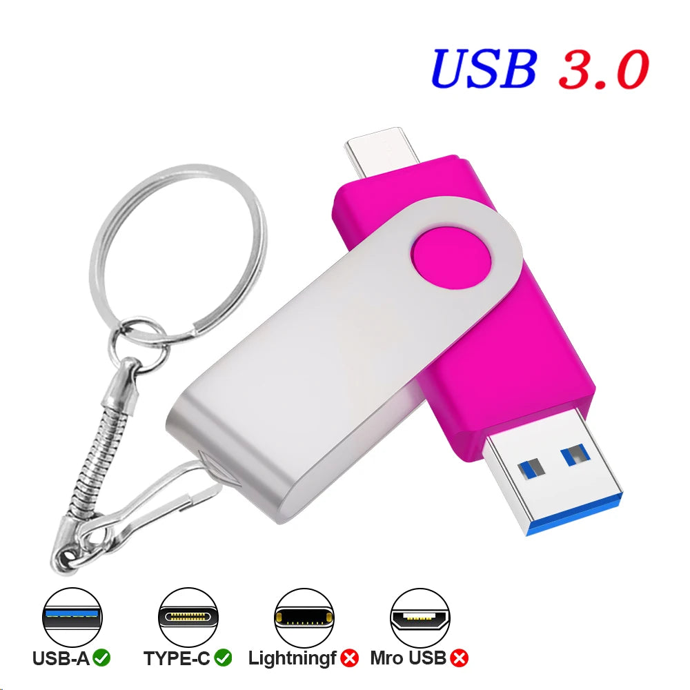 Rotable Usb 3.0 Type C Flash Drive 128GB 32GB 16GB Pen Drive high-capacity Pendrive 64GB 4G OTG 2 IN 1 Creative gift Usb Stick