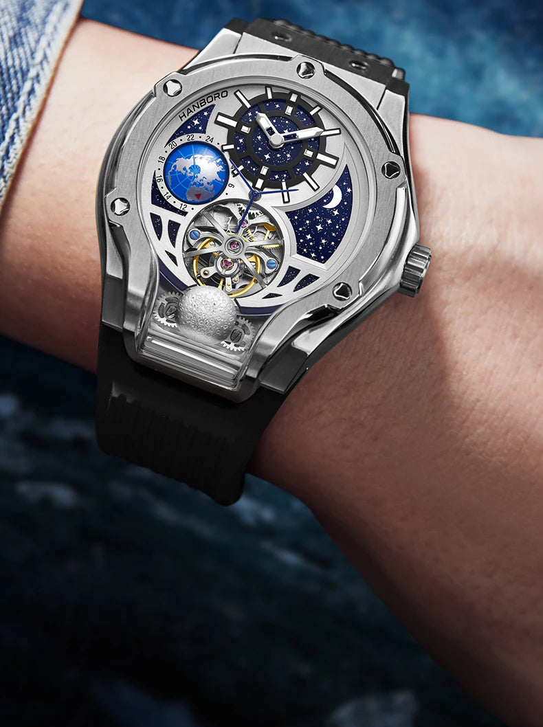 HANBORO fully automatic mechanical men's watch hollowed out wristwatch trend waterproof luminous watch