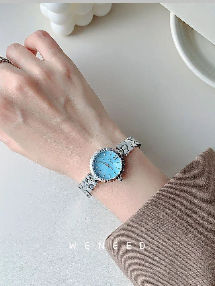 New Women's Watch Silver Case Luxury Temperament Vintage Elegant Bracelet Real Belt Japanese Quartz Movement Gift for Lovers