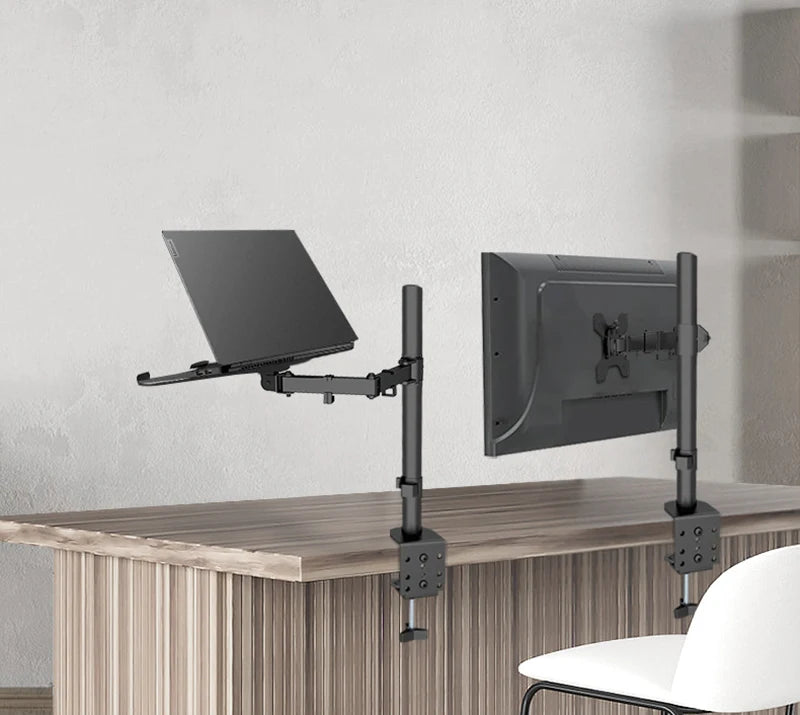 2 IN 1 Monitor Desk Mount Fully Adjust Stand with Extra Laptop Tray for Laptop Notebook up to 17" and Screen up to 32" M051C