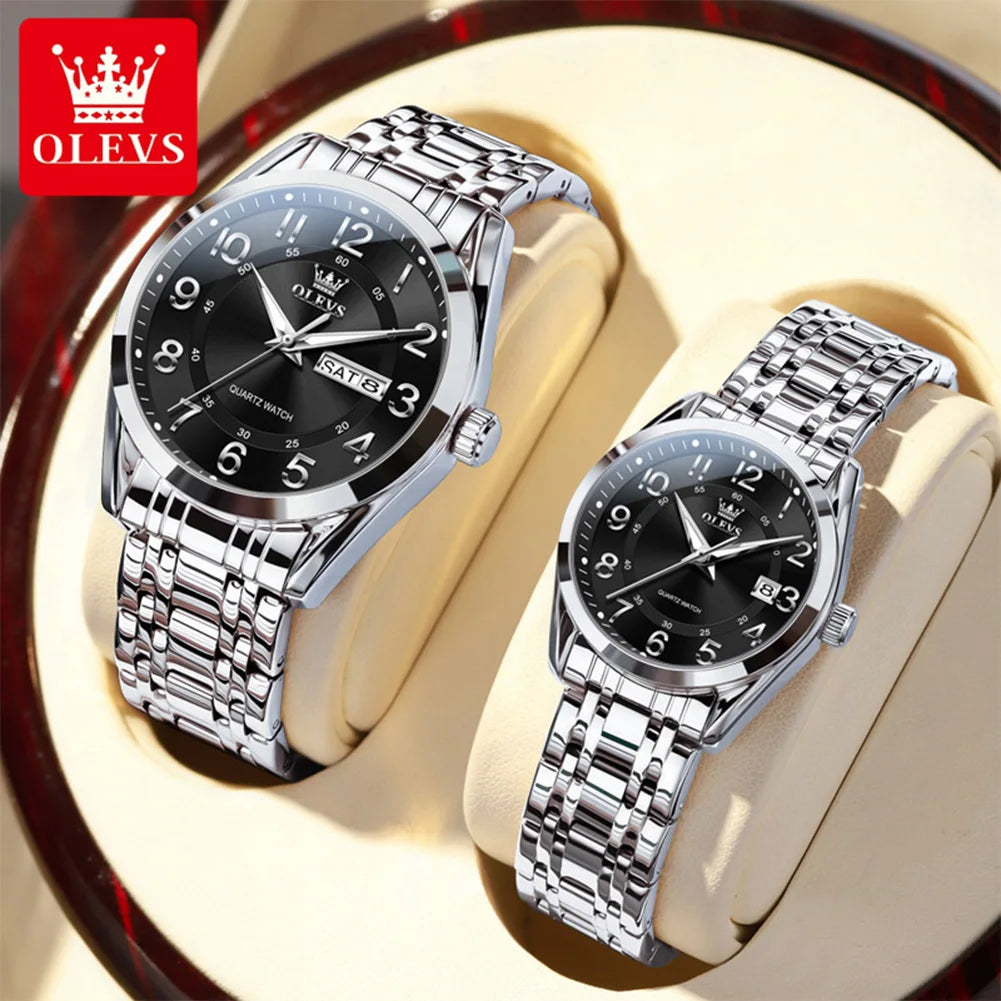 OLEVS 3666 Couple Watch Luxury Original Fashion Brand Waterproof Luminous Quartz Watch Man And Woman Watches Calendar Design