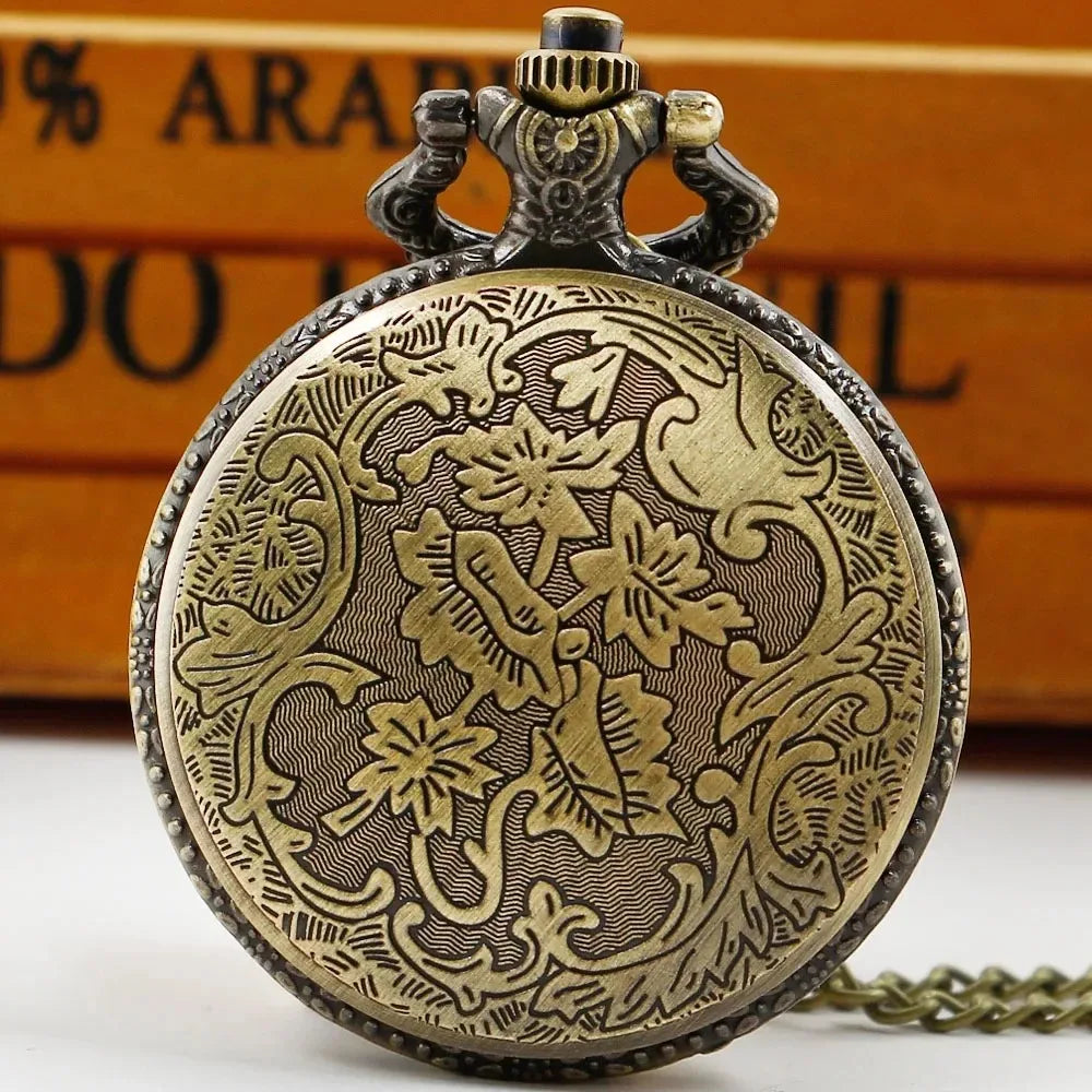 Vintage Amber Color Dial Bronze Pocket Watch Quartz Chain Pendant Clock Necklace Watches for Men Women Unique Exquisite Gifts