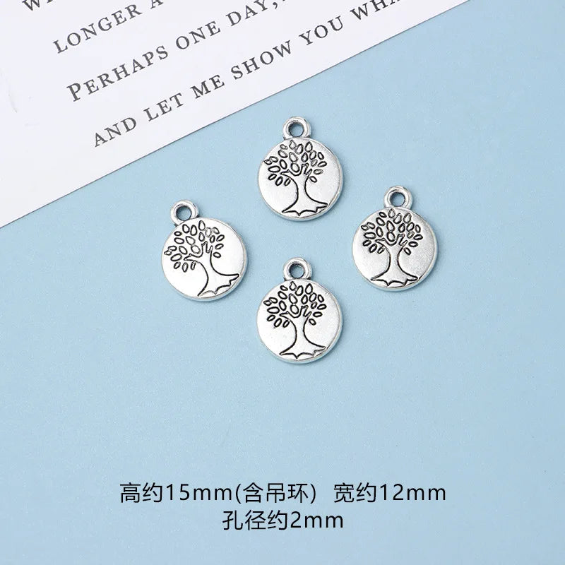 10pcs DIY Vintage Silver Round hollow Tree of Life Pendant Earring Creative Alloy Accessories Material charms for jewelry making