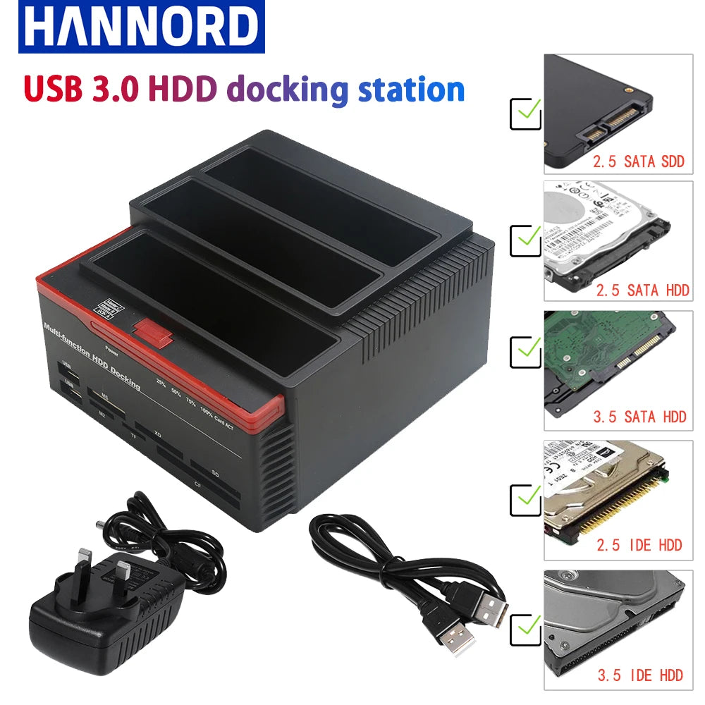 2.5/3.5" SATA IDE HDD Hard Drive Disk Docking Station External Adapter SATA to USB 3.0 Type C Hub MS/M2/XD/CF/SD/TF Card Reader