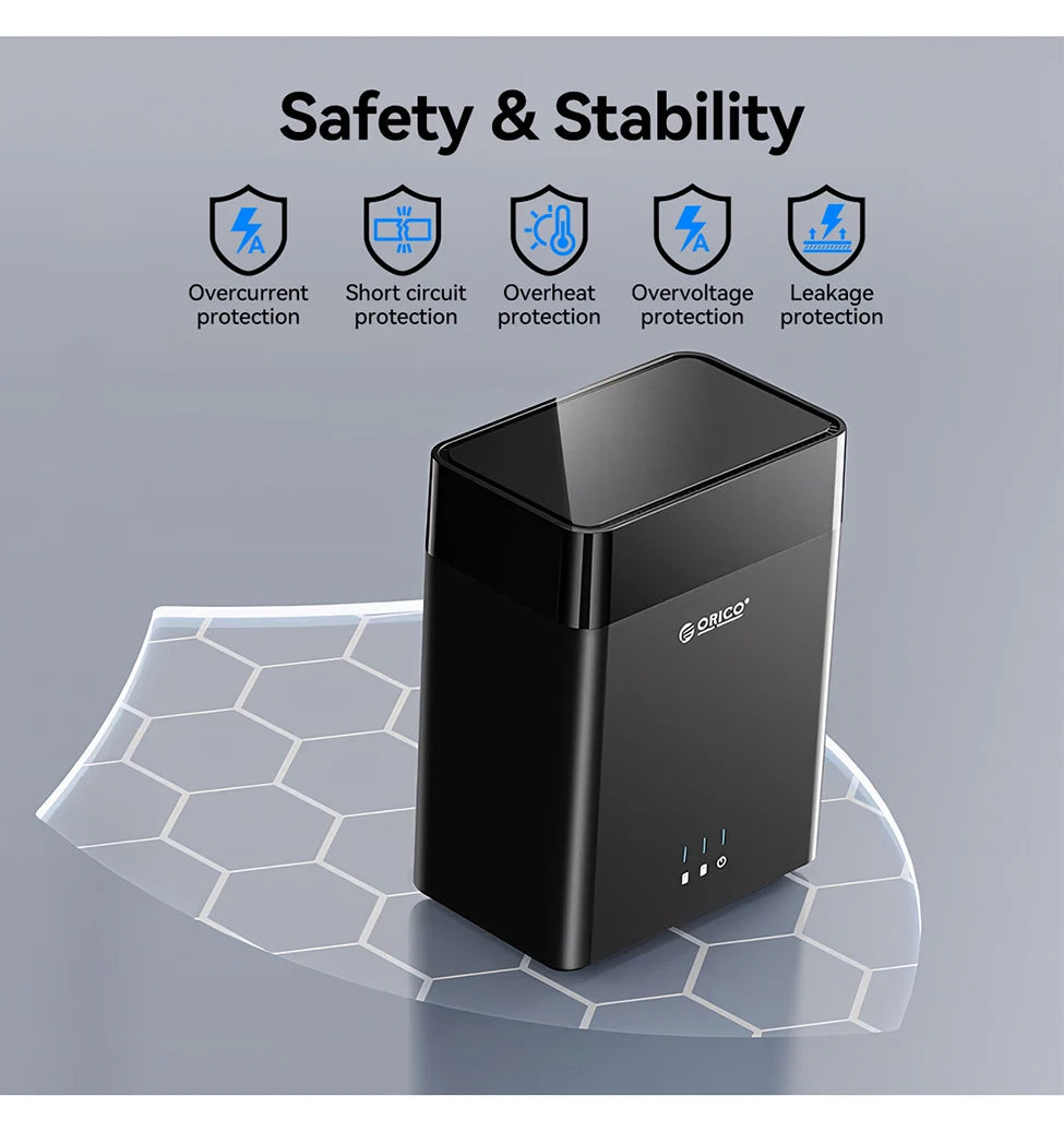 ORICO 2 Bay HDD Enclosure Hard Drive Case 3.5" SATA Docking Station USB 3.0 Type C DAS Storage Box 36TB Expansion for PC Laptop