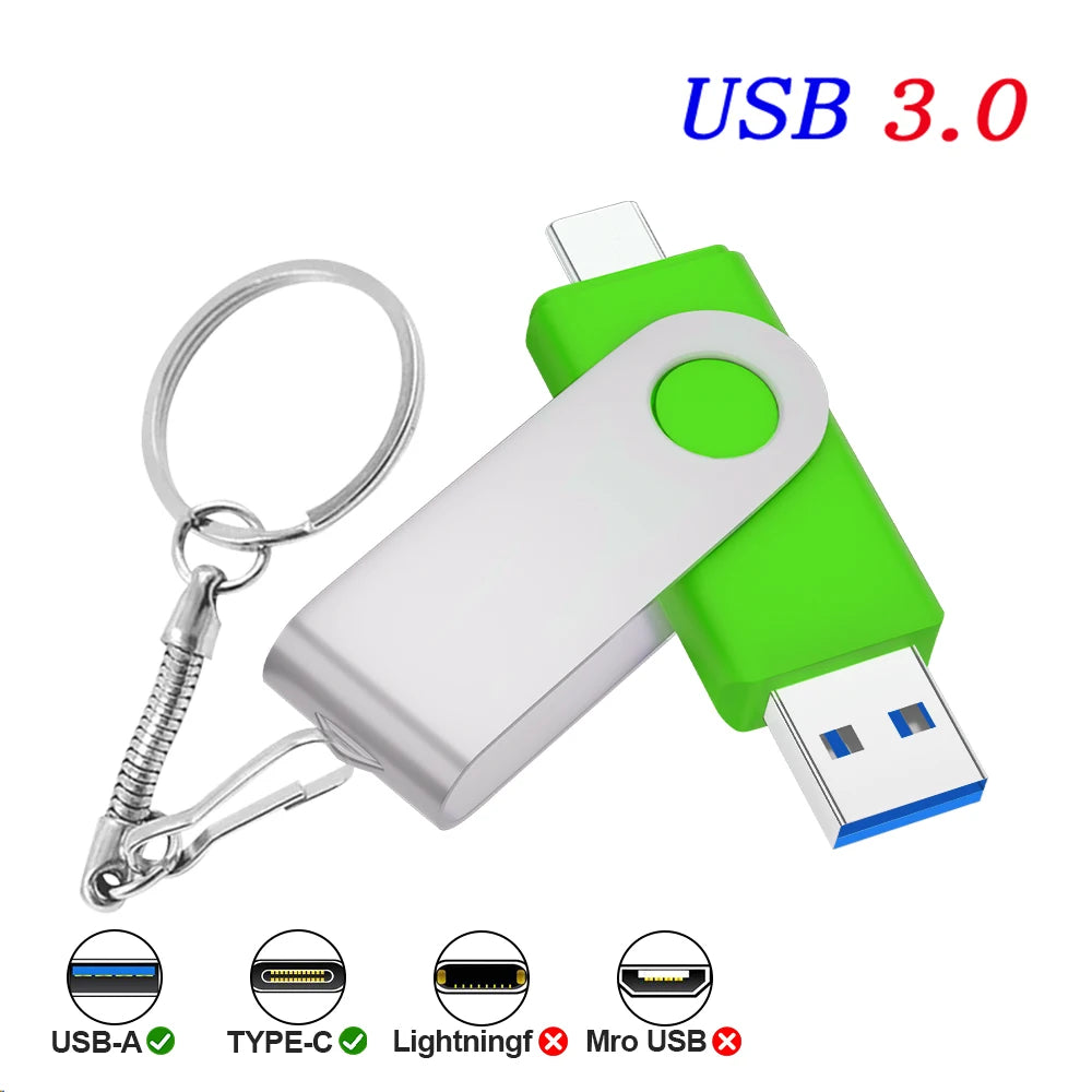 Rotable Usb 3.0 Type C Flash Drive 128GB 32GB 16GB Pen Drive high-capacity Pendrive 64GB 4G OTG 2 IN 1 Creative gift Usb Stick
