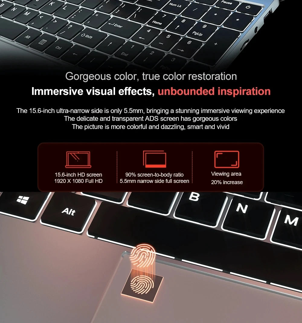 15.6 Inch Amd Ryzen Gaming Laptops Notebook Computer Fingerprint Portable Computers Gamer AMD Ryzen 7 2700U RX Vega10