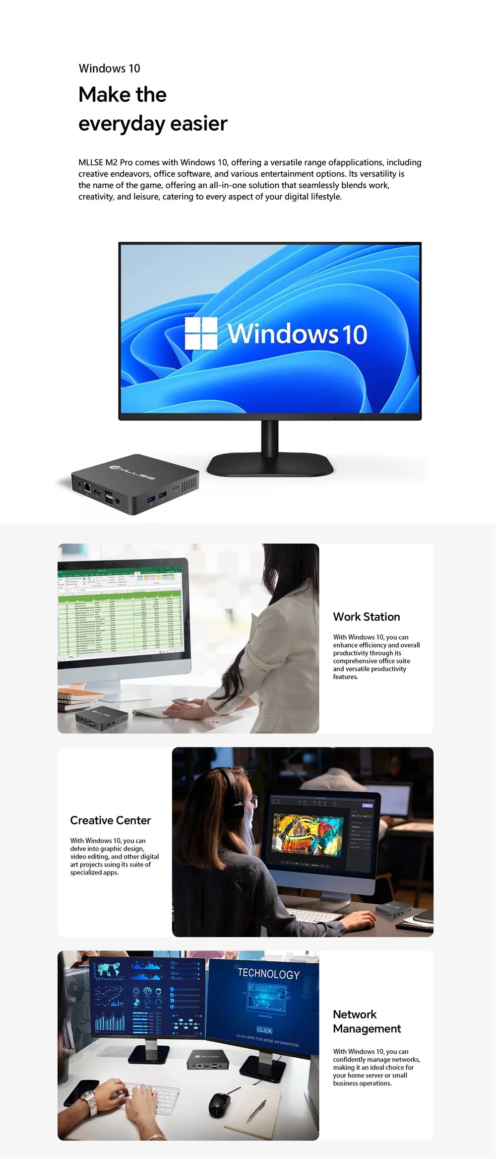 MLLSE M2 Pro Mini PC Powerful 8GB RAM, 256GB SSD, Intel J3710, Windows 10 - Compact & Ideal for Home, Business & Gaming