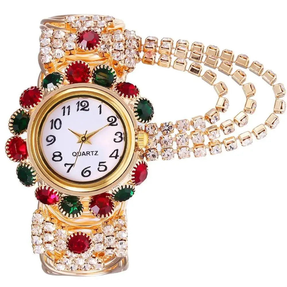 5PCS/Set Luxury Rhinestone Women Watches Fashion Adjustable Bangle Ladies Quartz Wristwatch Jewelry Set Reloj Mujer（Without Box）
