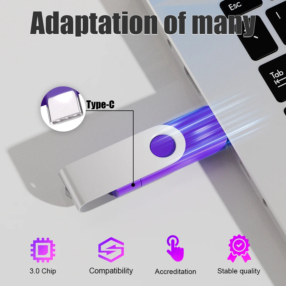 Rotable Usb 3.0 Type C Flash Drive 128GB 32GB 16GB Pen Drive high-capacity Pendrive 64GB 4G OTG 2 IN 1 Creative gift Usb Stick