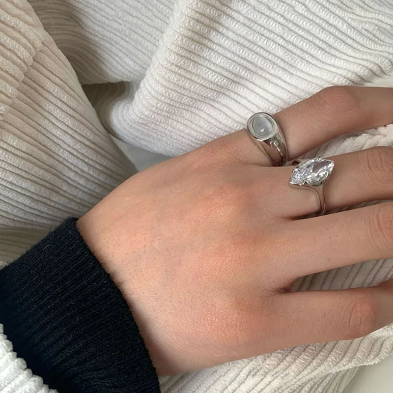 Korean Zircon Geometric Twist Woven Open Ring for Women Girls Fashion Personality Simple Trend Retro Cool Aesthetic Jewelry