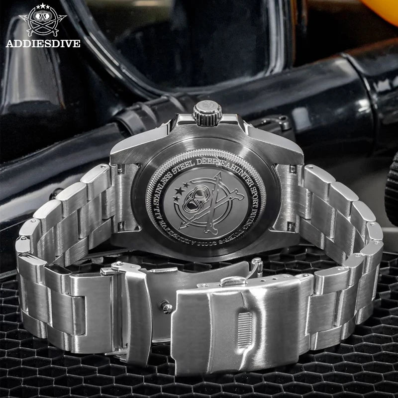 ADDIESDIVE AD2054 Stainless Steel Quartz Watch 200M Dive Watches Green Luminous Men's WristWatches Waterproof Relojes Masculino