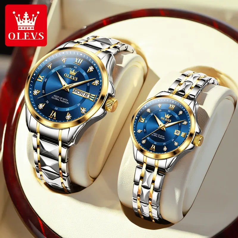 OLEVS 2906 Fashion Date Quartz Couple Watches Top Luxury Watch Men Women Waterproof Stainless Steel Wristwatch