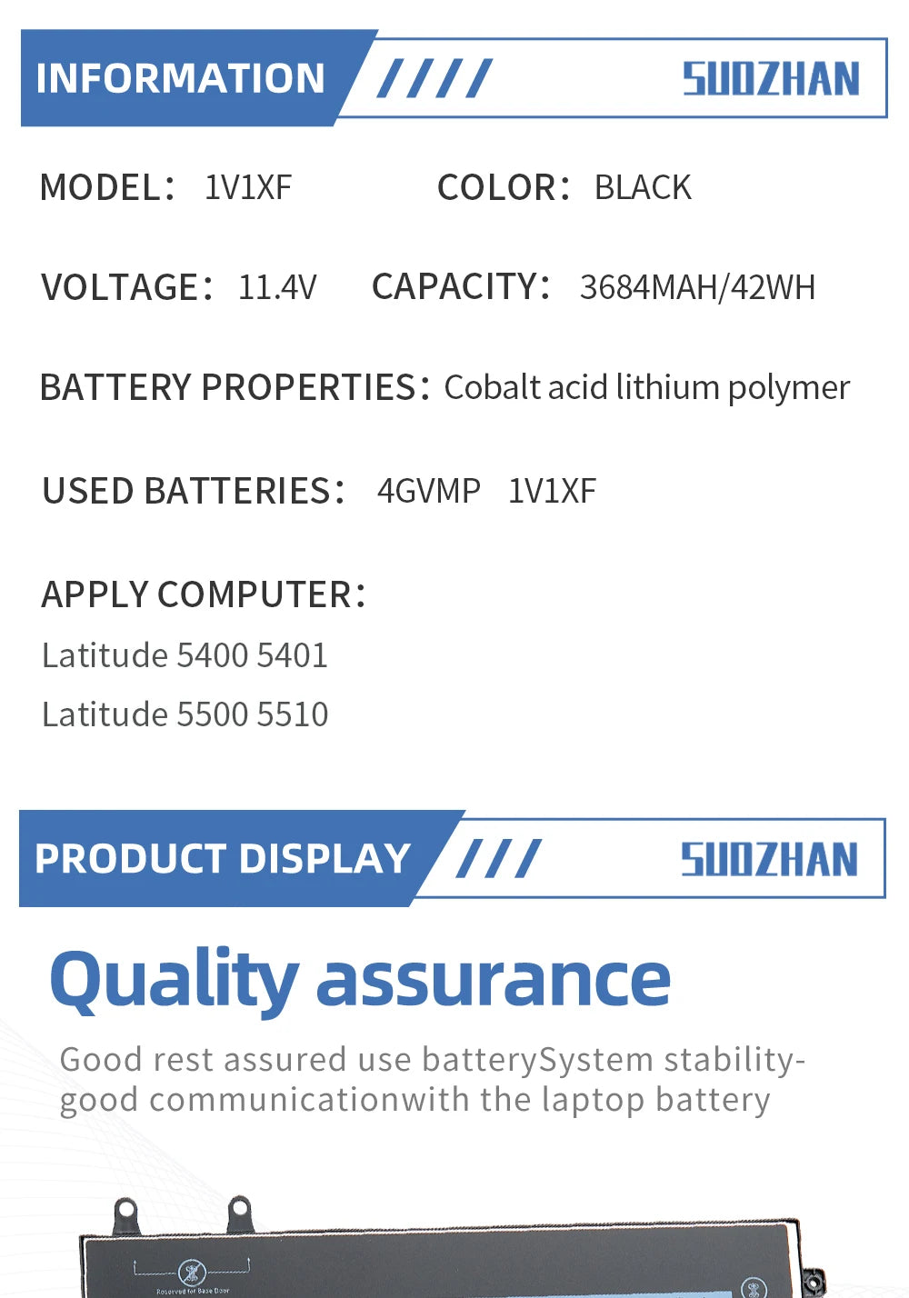 SUOZHAN 1V1XF Laptop Battery for Dell Latitude 5400 5410 5500 Precision 3540 3550 Inspiron 7590 7591 2-in-1 Series 01V1XF R8D7N