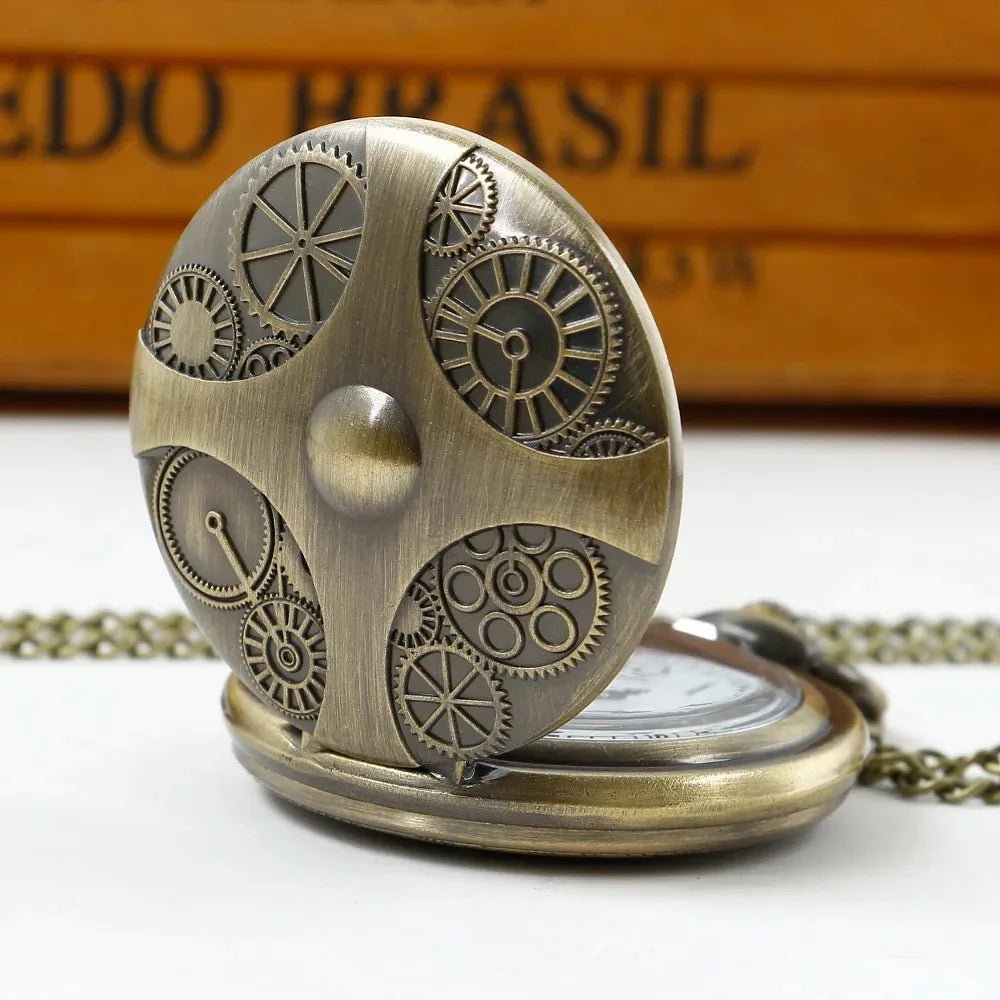 Steampunk Quartz Pocket Watches Relogio Fob Watches Men Gear Design Pocket Watches Pendant with Necklace Chain