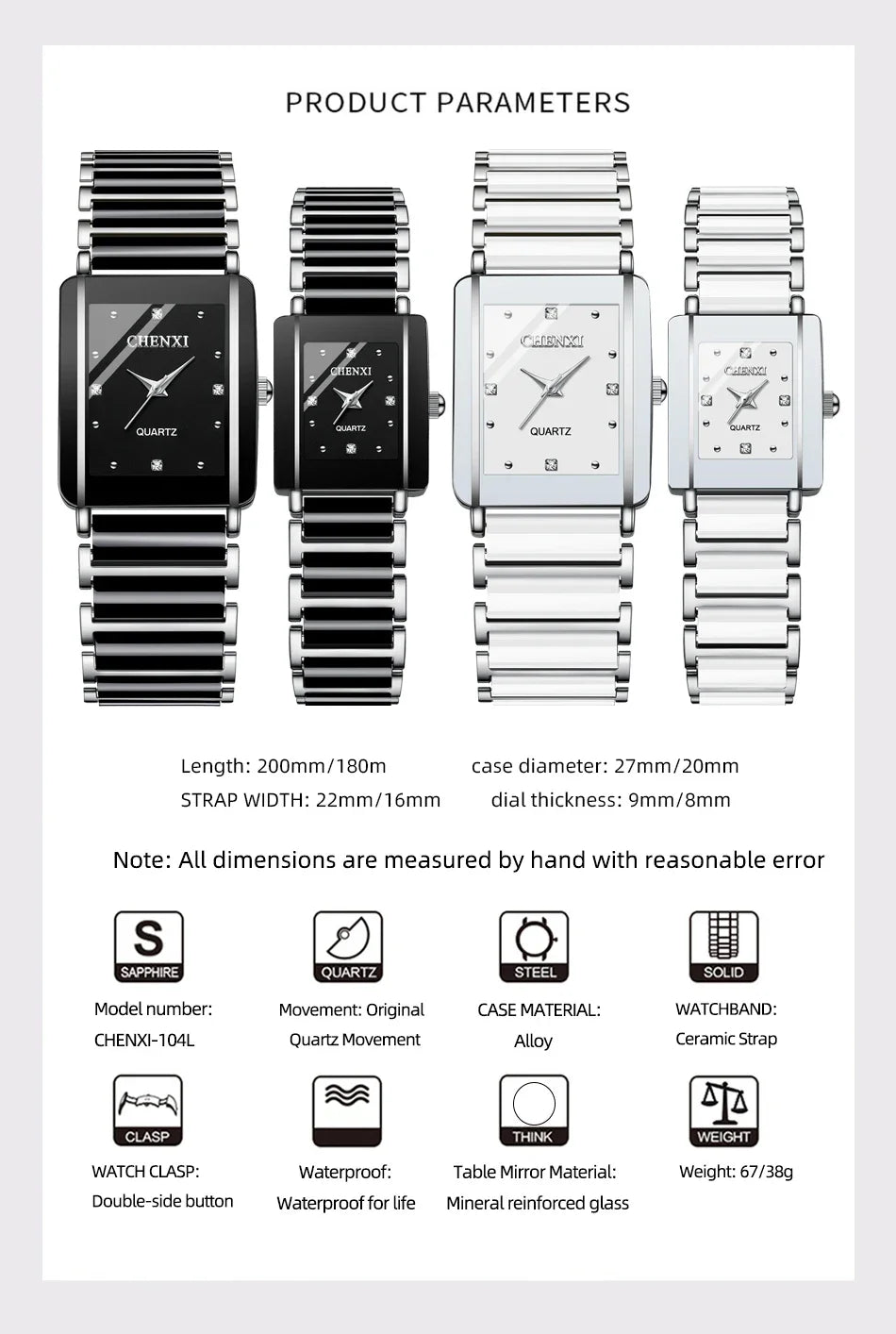 Couple Watch Waterproof Top Brand Luxury Watch for Women Men With Ceramics And Metal Strap Relojes Para Mujer