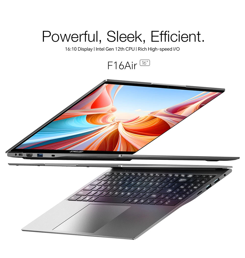 TECLAST F16 Air Laptop 16 inch Backlit Keyboard 180 Degree Flip 16GB RAM ROM 512GB 1920x1200 IPS fits Intel N95 CPU Support Mini-HDMI