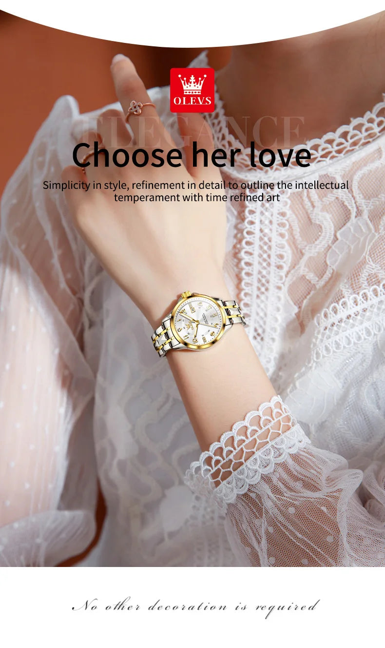OLEVS 2910 Watch For Men Women Luxury Quartz Couple Watches Waterproof Stainless Steel Hand Clock Diamond Number Dial Wristwatch