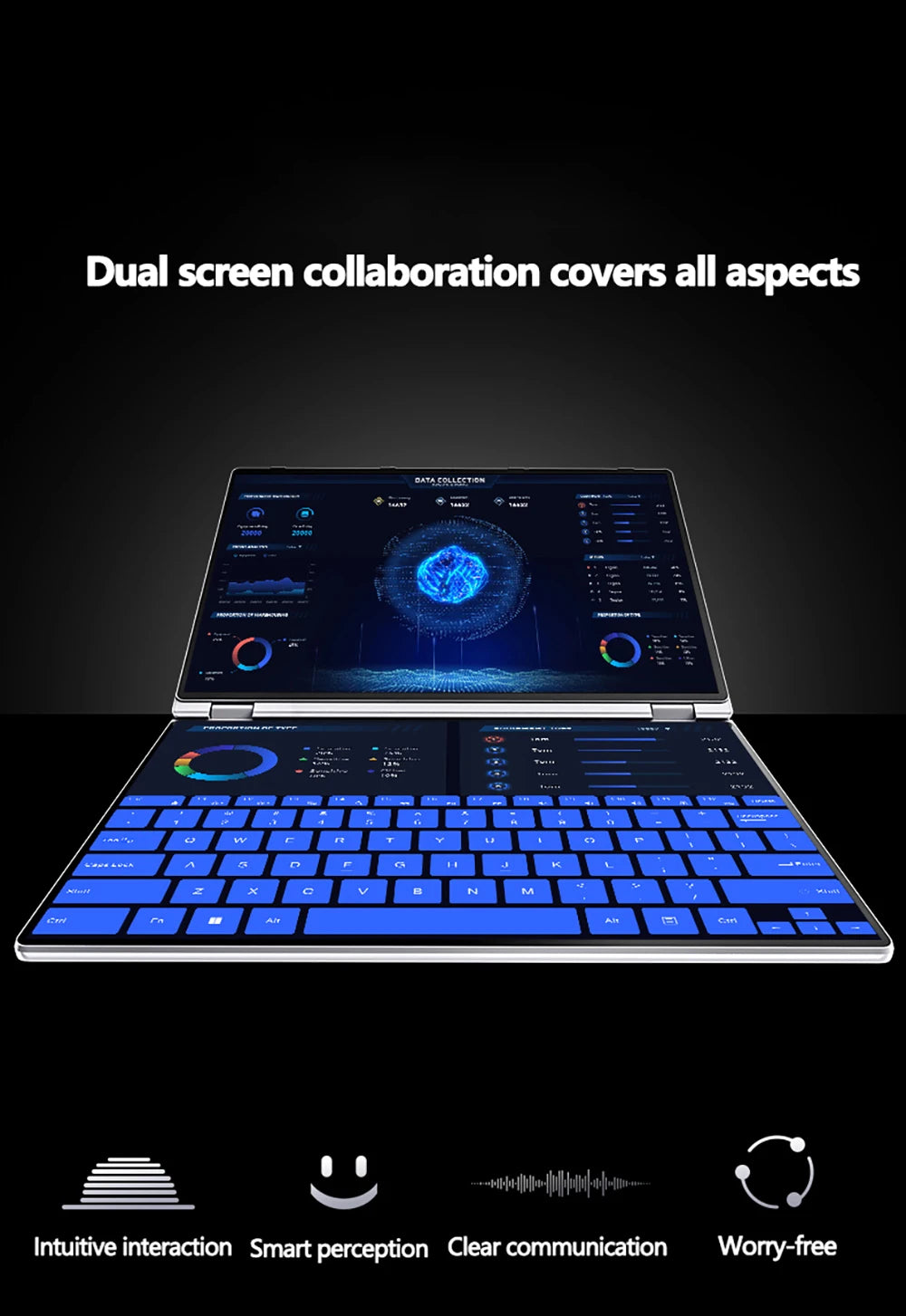 Laptop 14 inch dual touch screen Intel Celeron N5805 8GB RAM 2TB SSD, 4700mAh high-definition camera 1920 * 1200 portable