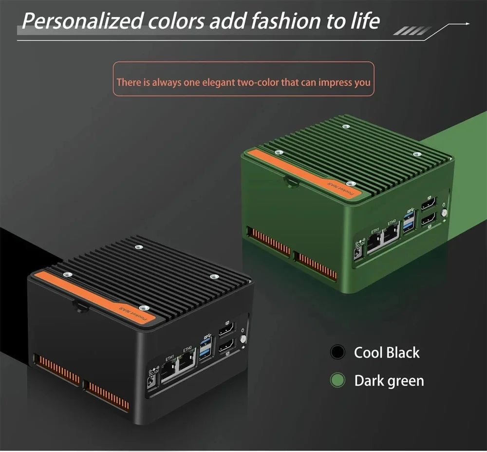 Hot 4 x NVMe Mini NAS Server 4 Bay NAS N100 3 N355 Pocket PC with Dual LAN,Dual HDMI 2.0,USB3.2 Gen2,Support BT5.4/WiFi6/WiFi7