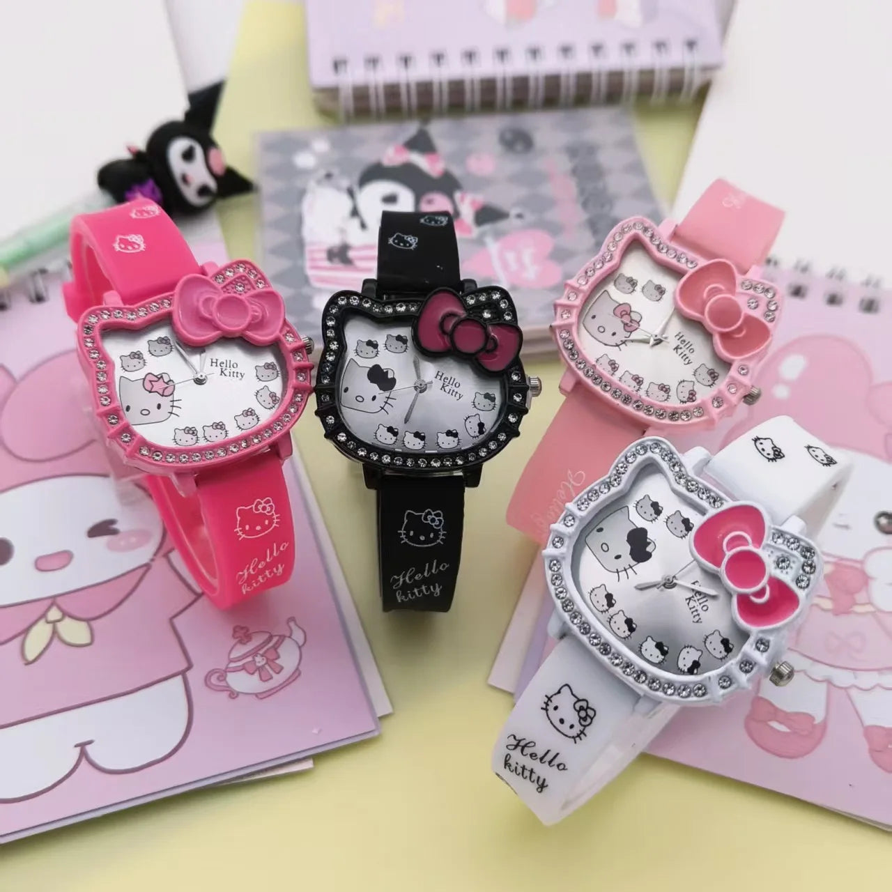 Cartoon Hello Kitty Electronic Watch Children's Cat Head Watch Bow Quartz Student Party Kids Girls Gifts Birthday Present
