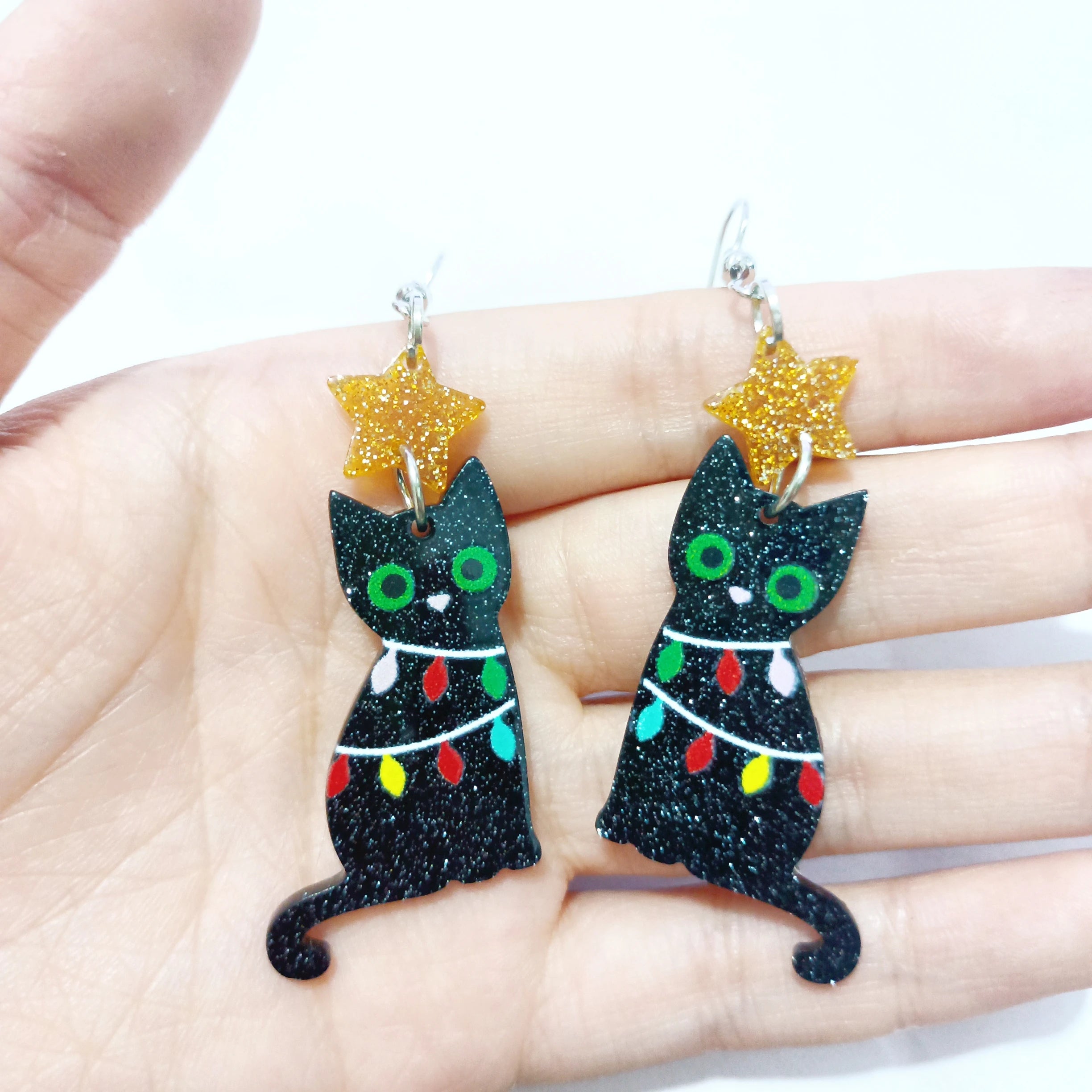 Double Sides Acrylic Cat Mermaid Guitar Earrings for Women Colored Doughnut Coffee Pendant Ear Ring Halloween Christmas Gift