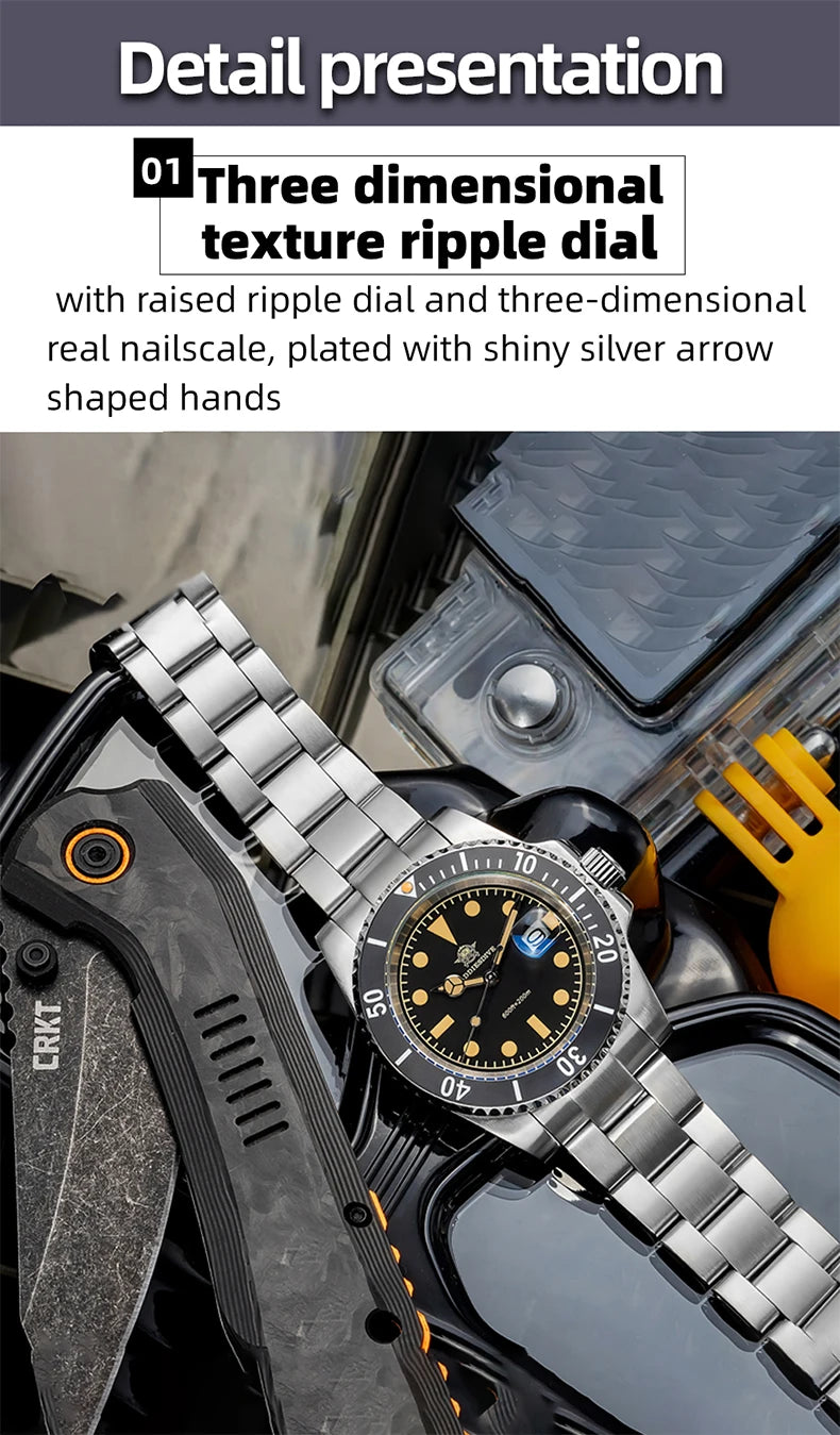 ADDIESDIVE AD2054 Stainless Steel Quartz Watch 200M Dive Watches Green Luminous Men's WristWatches Waterproof Relojes Masculino