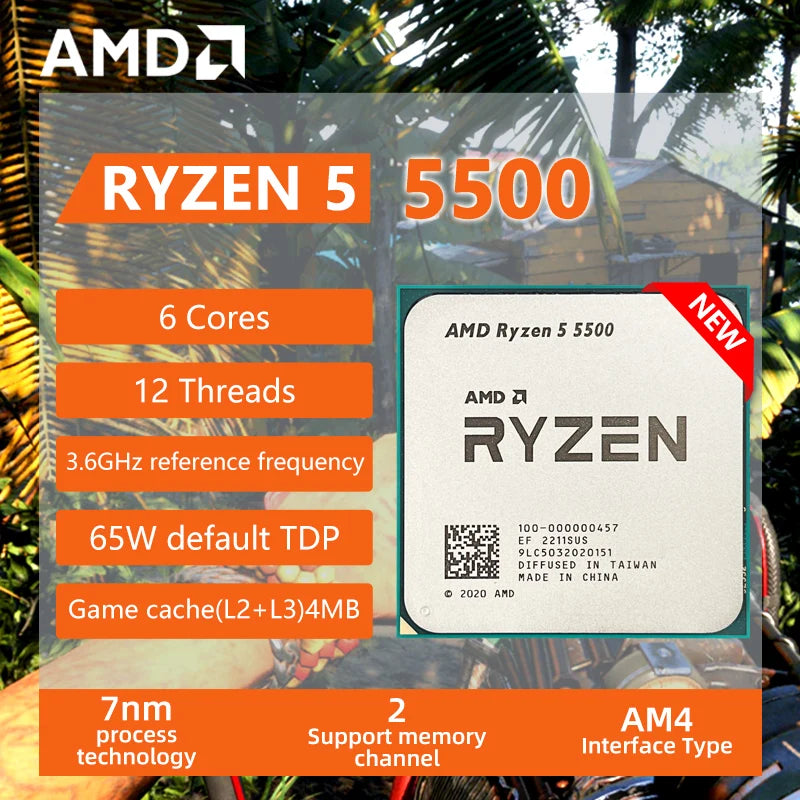 New AMD R5 5500 Ryzen 5 5500 3.6 GHz 6-Core 12-Thread CPU Processor 7NM L3=16M 100-000000457 Socket AM4 New but without cooler