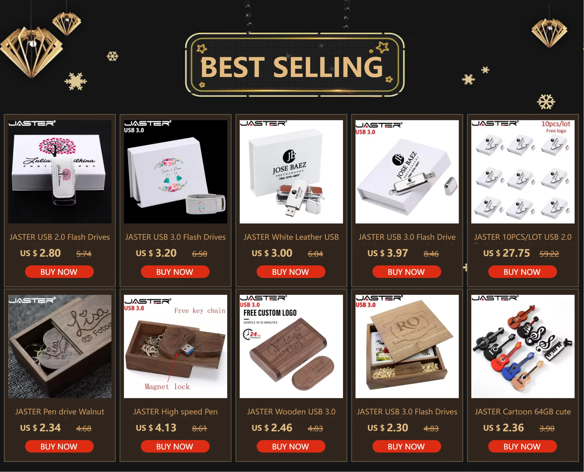 JASTER Free custom logo Photography wooden with box USB 2.0 Flash Drives64GB 32GB 16GB 8GB 4GB Memory stick Business gift U disk