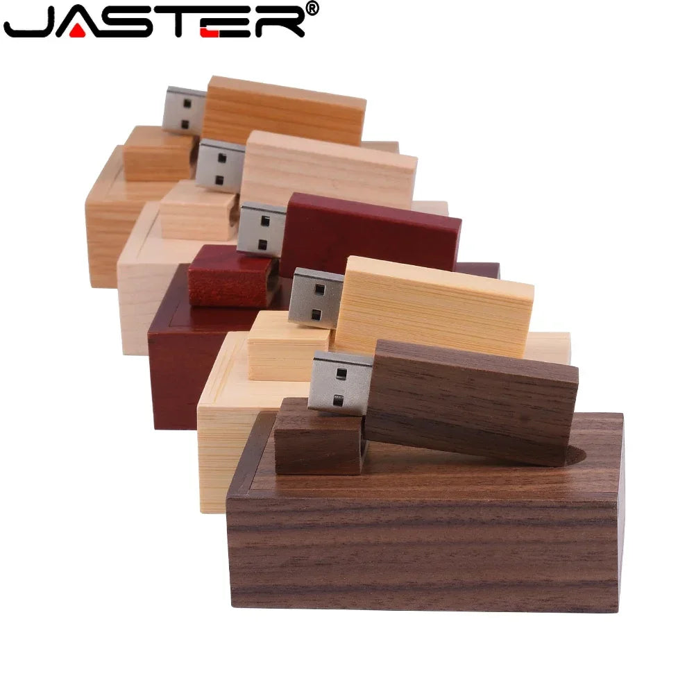 JASTER Free custom logo Photography wooden with box USB 2.0 Flash Drives64GB 32GB 16GB 8GB 4GB Memory stick Business gift U disk