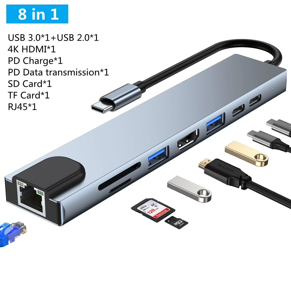 8/11/12-in-1 Type C Dock USB C Hub 3.0 Splitter Multiport Adapter 4K HDMI RJ45 SD/TF VGA HDMI PD for Laptop MacBook iPad xiaomi