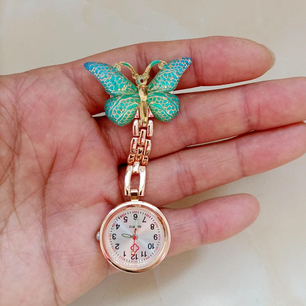 Colourful Resin Butterfly Rose Gold Alloy Small Pins Pocket Watches Nurse Doctor Hospital Medial Transparent Gift Watches Clock