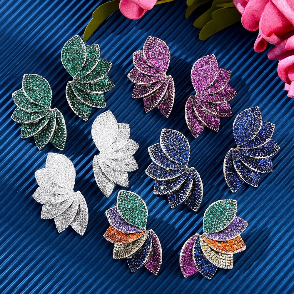 Missvikki New Luxury Leaves Petals Earrings Fashion for Romantic Women Daily Wedding Trendy Jewelry Accessories High Quality