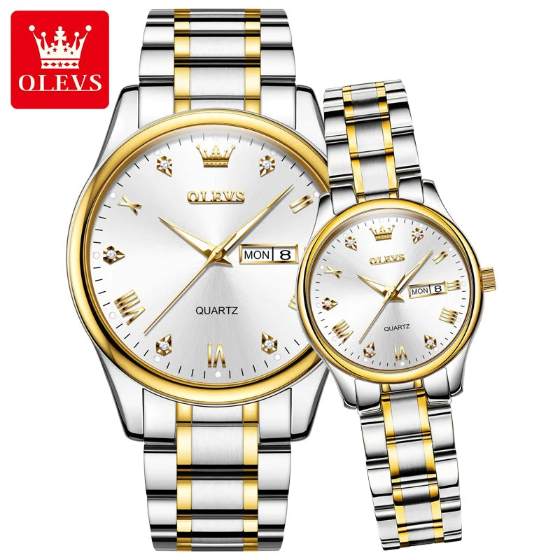 OLEVS 5563 Couple Watch Original Luxury Quartz Wristwatch for Men and Women Elegant Fashion Dual Calendar Waterproof Hand Clock