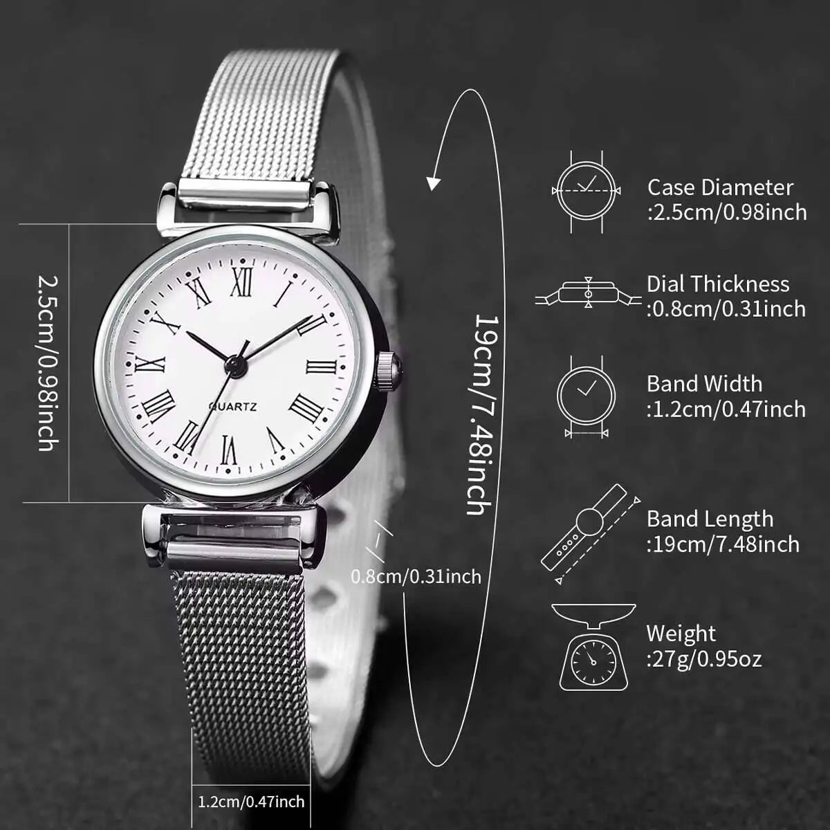 1/2PCS Fashion Women Watches Casual Roma Dial Mesh Band Quartz Wristwatch Reloj Mujer（Without Box）