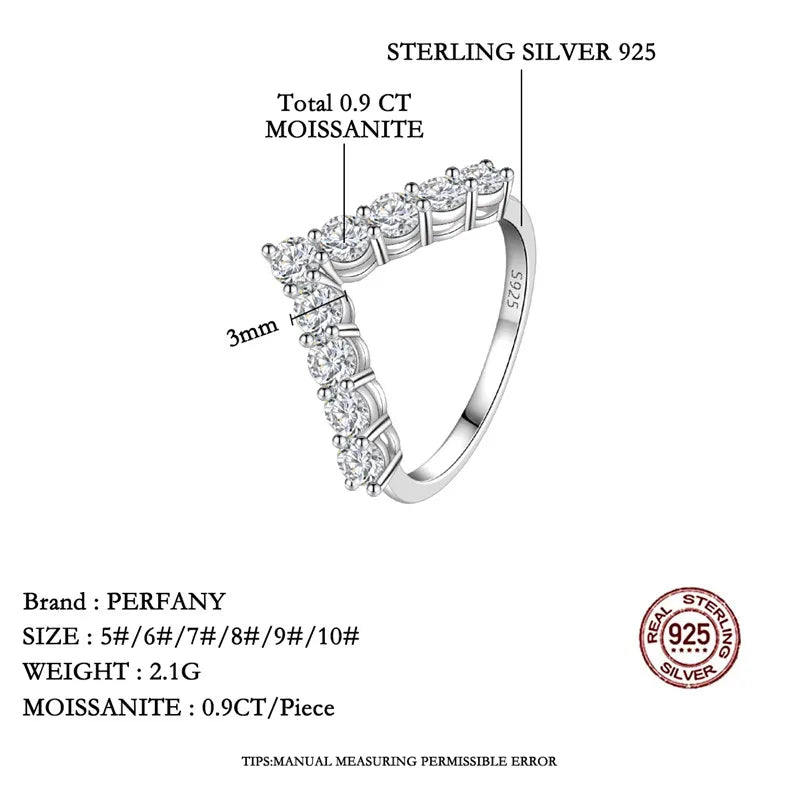 PERFANY 3mm All Moissanite Ring for Women S925 Pure Silver V-shaped GRA Certified Diamond Fashion Luxury Party Jewelry