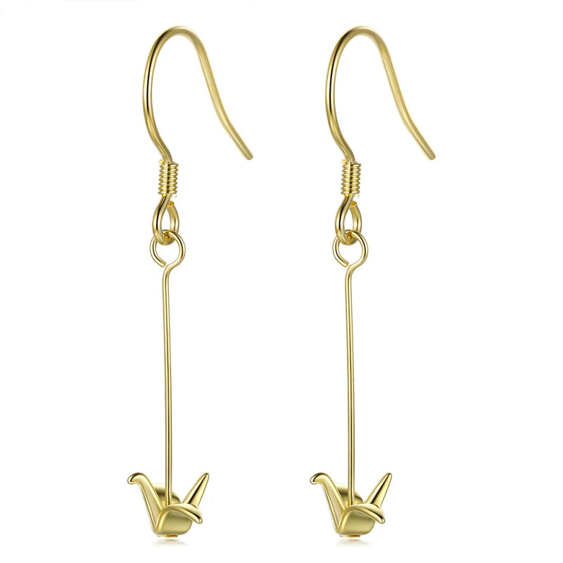 Trustdavis 925 Sterling Silver Lovely Paper Crane Sweet Long Dangle Earrings For Women Girl Lady Fashion Silver 925 Jewelry DT53