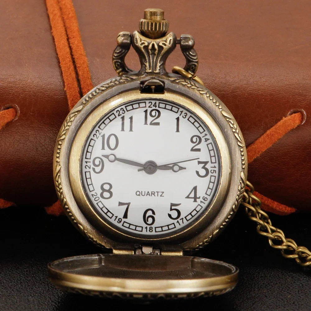 Vintage Bronze Bible Cross Believer Retro Time Quartz Pocket Watch Fashion Pendant Necklace Men's and Women's Accessories Gift