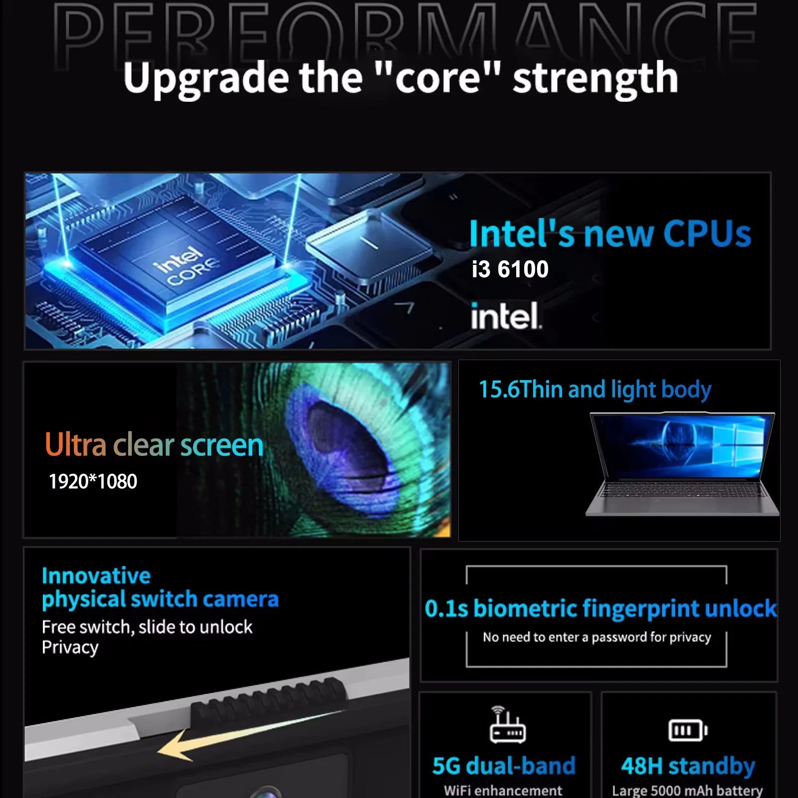 Xiaman 15.6" Portable Laptop Computer Intel Core i3 6100U Windows 11 Pro Notebook PC Gamer 16GB RAM 512GB 1TB SSD Gaming Laptops