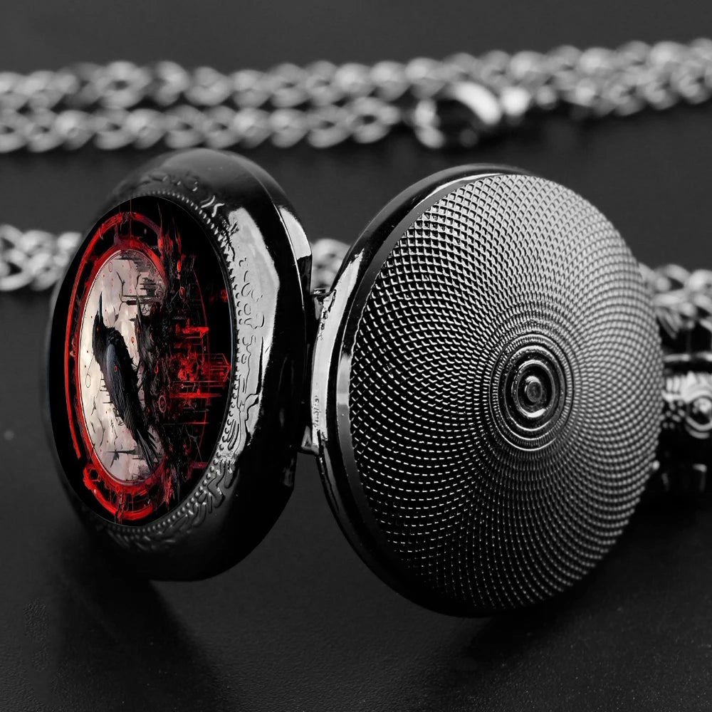 Creative Retro Crow Bird Quartz Pocket Watch for Women Men Black Necklace, Unique Pendant Clock Chain Watch Gift Accessories
