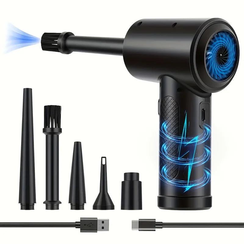 Compressed Air Dust Collector - Mini Hair Dryer - Keyboard Cleaner - 51000Turn/Minutes - Refillable Air Canister - 2000mAhRechar