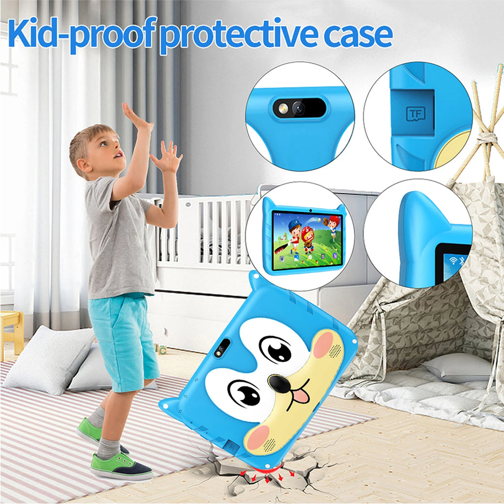New 7" Kids Tablet with Cartoon Pattern Quad Core 4GB+64GB ROM Bluetooth 5G WiFi Learning Education Game Children's Gift